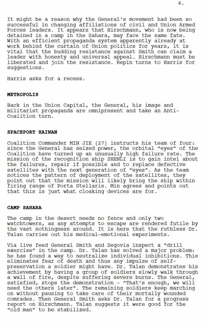 Ausschnitt aus der englischsprachigen Outline für den MB-Film