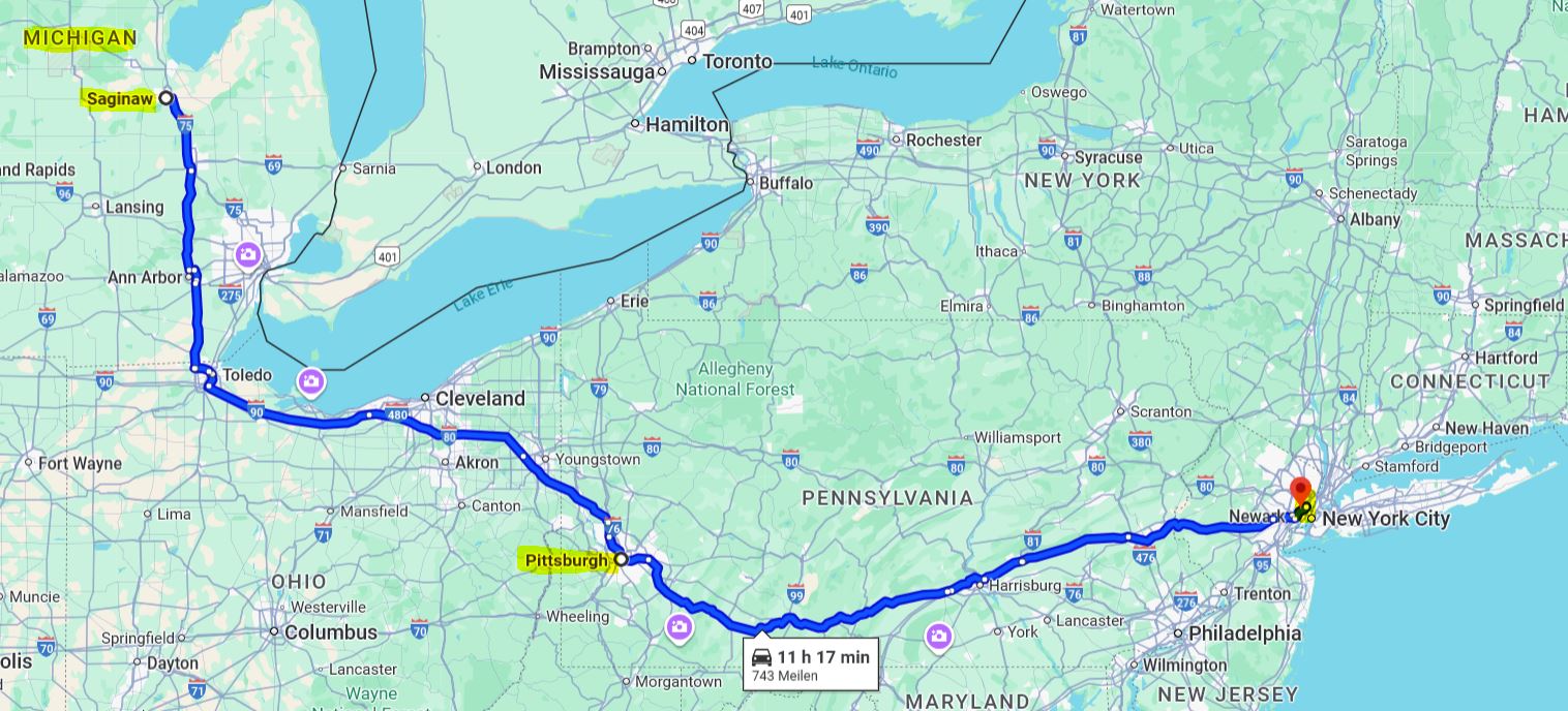 Die Reisestrecke in "America"